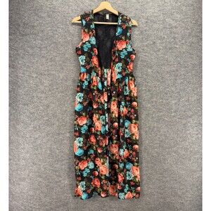 Belle D Top Women M Medium Black Floral Open Front Sleeveless Wide Strap Casuap